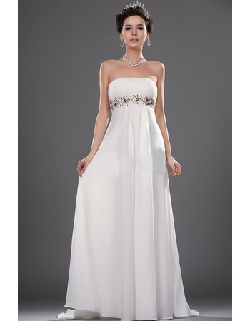 Inexpensive Empire Strapless Sweep Train Chiffon Wedding Dresses