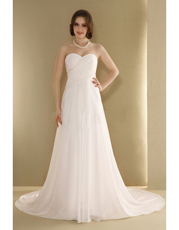 Custom Simple A-Line Sweetheart Chapel Train Chiffon Wedding Dresses