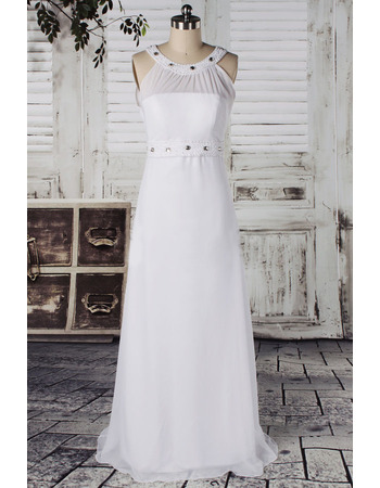 Affordable Round Neck Chiffon Column Floor Length Wedding Dresses