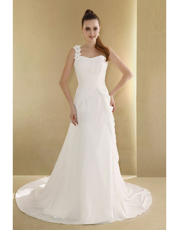 Elegant A-Line One Shoulder Court Train Chiffon Wedding Dresses