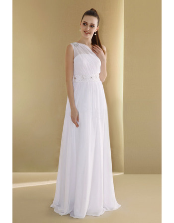 Spring Column One Shoulder Floor Length Chiffon Wedding Dresses