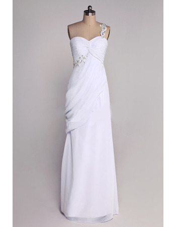 Vintage One Shoulder Column Chiffon Floor Length Wedding Dresses