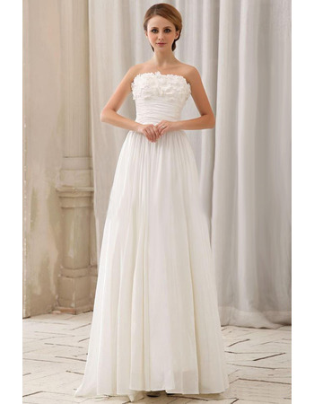 Custom Column Strapless Sleeveless Chapel Train Chiffon Wedding Dresses