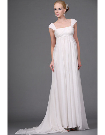 Vintage Empire Straps Square Sweep Train Chiffon Wedding Dresses