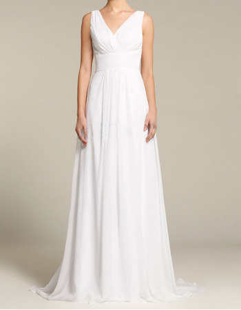 Affordable V-Neck Sleeveless Floor Length Chiffon Wedding Dresses