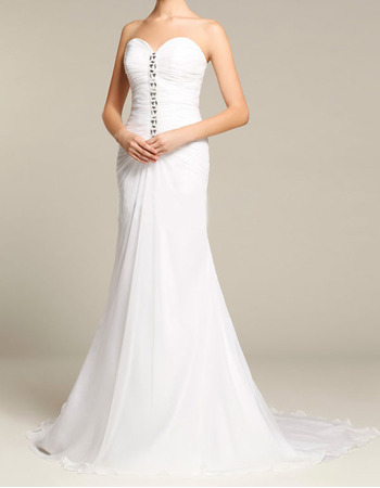 Sexy Sheath Sweetheart Sleeveless Brush Train Chiffon Wedding Dresses