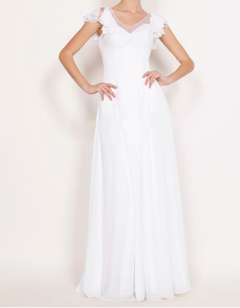 New V-Neck Long Chiffon Wedding Dresses with Short Sleeves