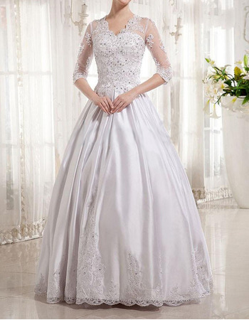 Vintage Ball Gown Floor Length Wedding Dresses with Half Sleeves