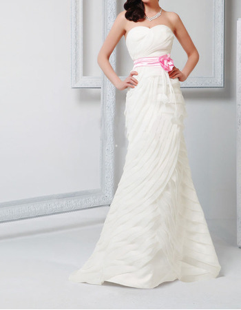 Inexpensive Sheath Floor Length Pleated Wedding Dresses with Sashes