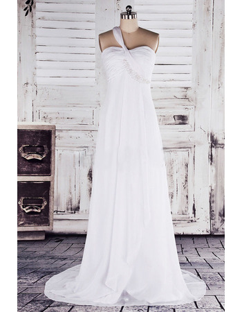 New One Shoulder Chiffon Empire Sweep Train Wedding Dresses