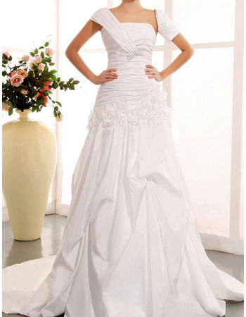 Affordable Asymmetric A-Line Chapel Train Satin Wedding Dresses