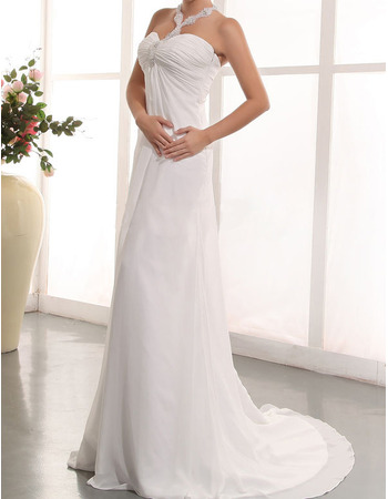 Sexy Sheath Halter Sweetheart Sweep Train Chiffon Wedding Dresses