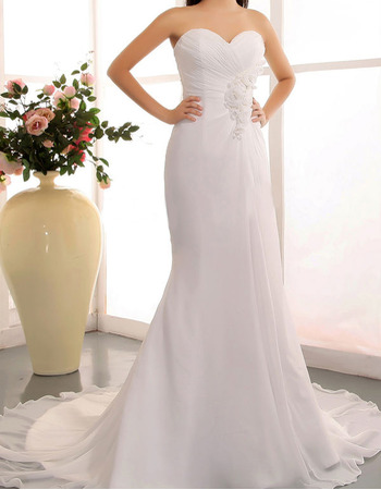 New Sheath Sweetheart Chapel Train Chiffon Wedding Dresses