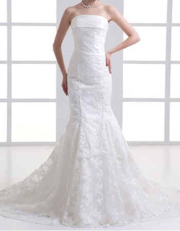 2018 Style Mermaid Strapless Court Train Lace Wedding Dresses