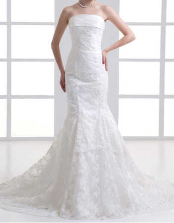 Mermaid Strapless Court Train Lace Wedding Dresses