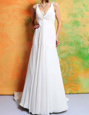 Sexy Empire V-Neck Sleeveless Sweep Train Chiffon Wedding Dresses