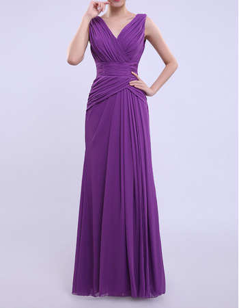 New Column V-Neck Floor Length Chiffon Bridesmaid Dresses