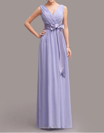 Custom Column V-Neck Long Chiffon Bridesmaid Dresses with Sashes