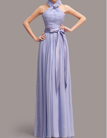 Discount Halter Floor Length Chiffon Bridesmaid Dresses with Sashes