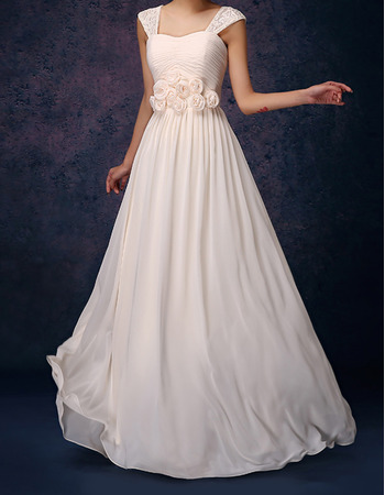 Elegant Straps Floor Length Chiffon Bridesmaid Dresses with Flowers