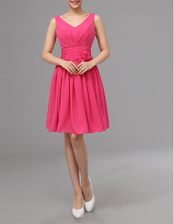 Vintage V-Neck Sleeveless Short Chiffon Bridesmaid/ Party Dresses