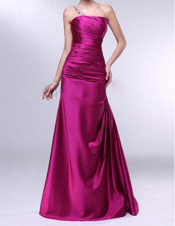 Discount Sheath One Shoulder Floor Length Satin Evening Dresses