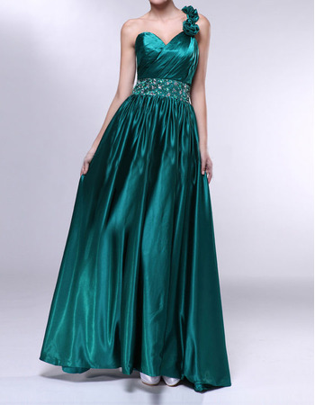 One Shoulder Floor Length Charmeuse Evening Dresses