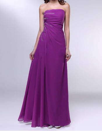 Inexpensive A-Line Strapless Floor Length Chiffon Evening Dresses