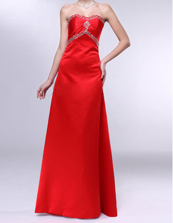 Formal A-Line Sweetheart Sleeveless Floor Length Satin Evening Dresses