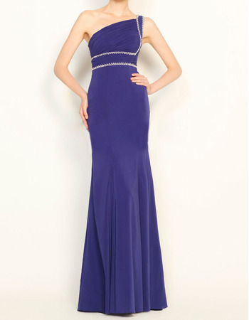 Sheath One Shoulder Floor Length Chiffon Evening Dresses