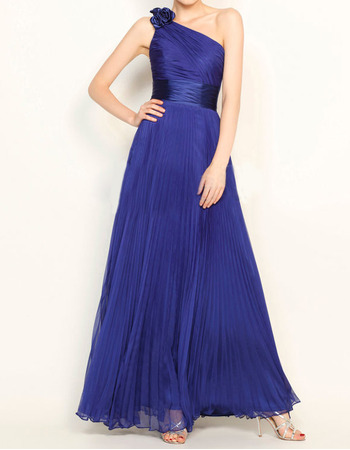 Elegant One Shoulder Floor Length Pleated Organza Evening Dresses