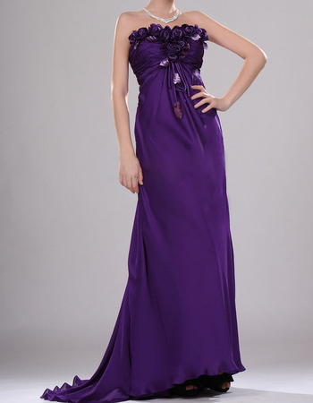 Strapless Floor Length Satin Evening Dresses with 3D Flowers