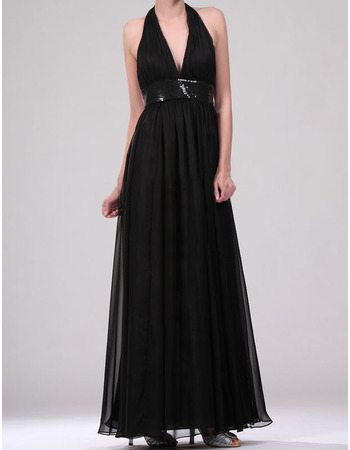 Sexy Sheath Halter Floor Length Chiffon Black Evening Dresses