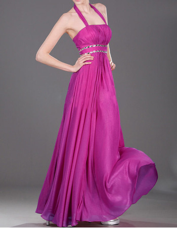 Custom Empire Halter Sleeveless Floor Length Chiffon Evening Dresses