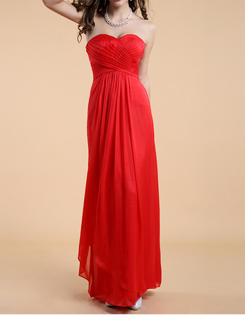 Elegant Simple Column Sweetheart Ruched Long Chiffon Evening Dresses