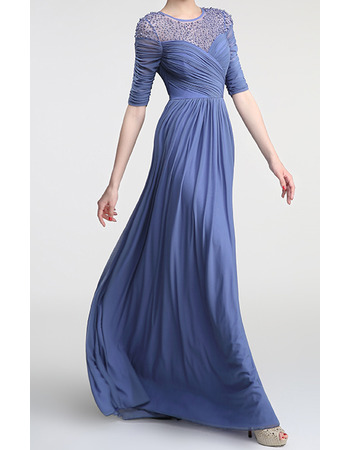 Floor Length Chiffon Evening Dresses with Half Sleeves