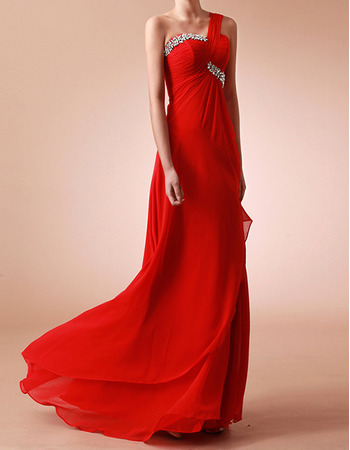 New Sheath One Shoulder Floor Length Chiffon Evening Dresses