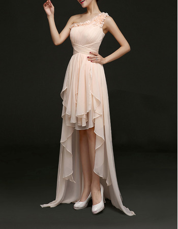 Elegant One Shoulder High-Low Asymmetric Chiffon Evening Dresses