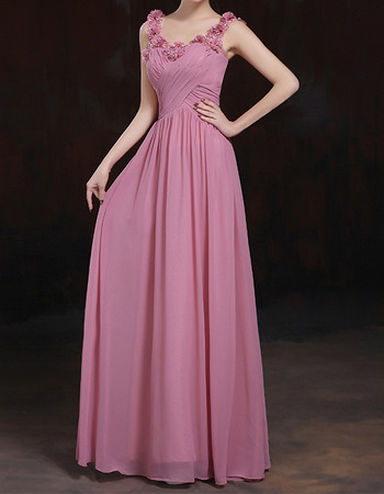 Sheer Straps Floor Length Chiffon Evening Dresses