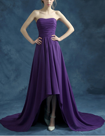 Inexpensive Strapless High-Low Asymmetric Chiffon Evening Dresses