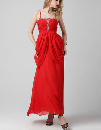 Sexy Column Spaghetti Straps Floor Length Chiffon Evening Dresses