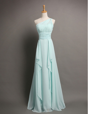 A-Line One Shoulder Floor Length Chiffon Evening Dresses