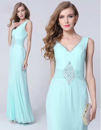 Designer Sheath V-Neck Floor Length Chiffon Evening Dresses