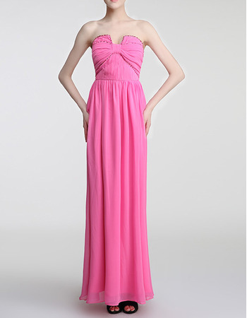 Formal Column Strapless Floor Length Chiffon Evening Dresses