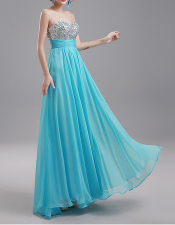 Sheer Straps Floor Length Chiffon Beading Evening Dresses