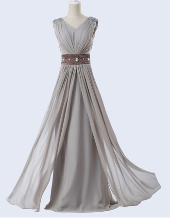 Elegant A-Line V-Neck Floor Length Chiffon Evening Dress with Belt