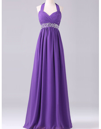 Empire Halter Sleeveless Long Chiffon Evening Dresses