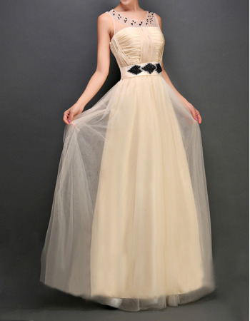 Discount Bateau Sleeveless Floor Length Tulle Evening Dresses