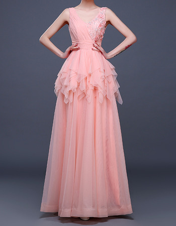 Elegant V-Neck Floor Length Chiffon Layered Skirt Evening Dresses