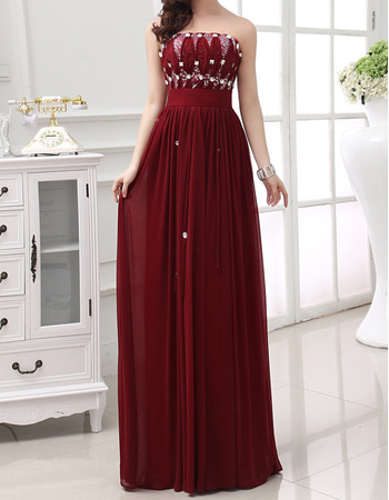 Inexpensive Strapless Sleeveless Floor Length Chiffon Evening Dresses